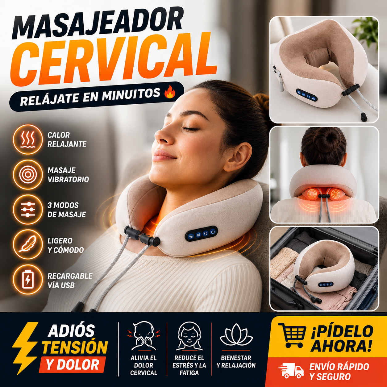 Masajeador Cervical Inteligente con Calor Terapéutico USB
